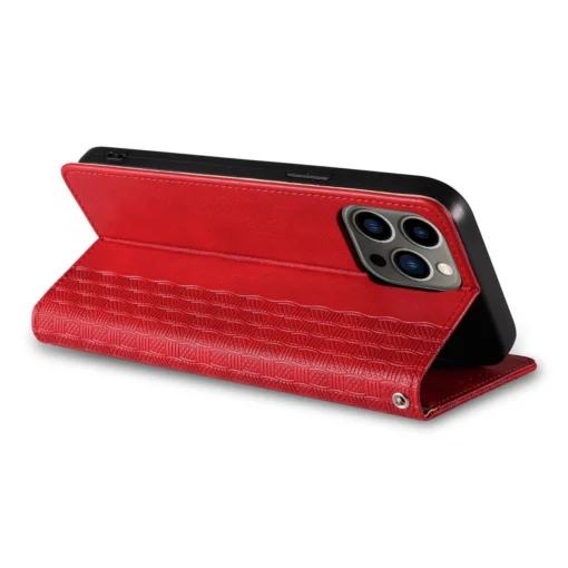 iPhone 14 kaaned kunstnahast Magnet Strap Case punane 12