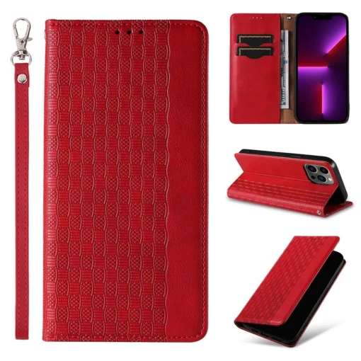 iPhone 14 kaaned kunstnahast Magnet Strap Case punane 2
