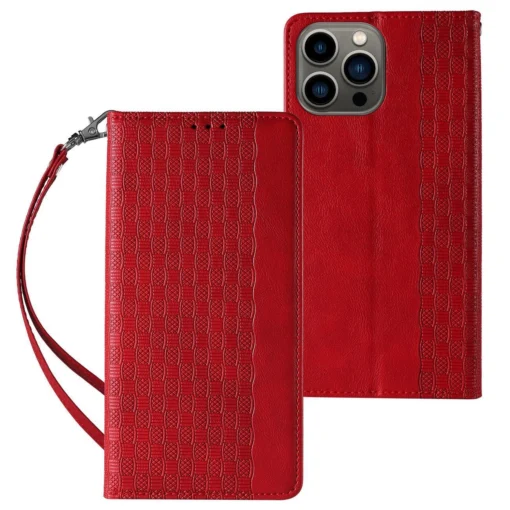 iPhone 14 kaaned kunstnahast Magnet Strap Case punane