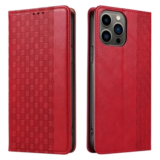 iPhone 14 kaaned kunstnahast Magnet Strap Case punane 6