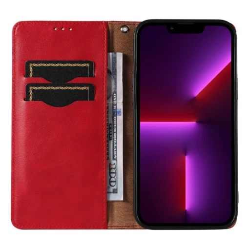 iPhone 14 kaaned kunstnahast Magnet Strap Case punane 7