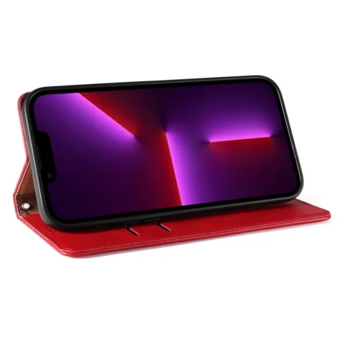 iPhone 14 kaaned kunstnahast Magnet Strap Case punane 9