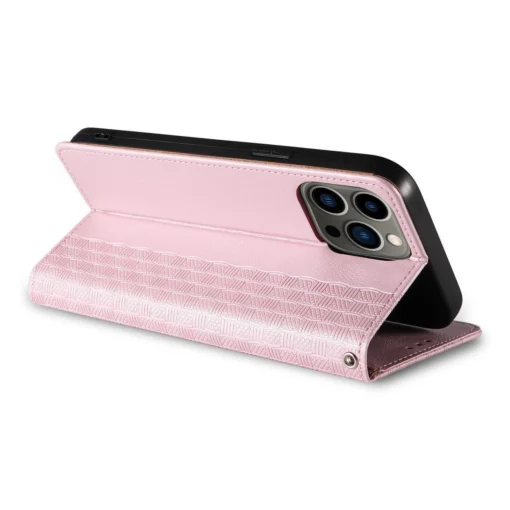 iPhone 14 kaaned kunstnahast Magnet Strap Case roosa 10