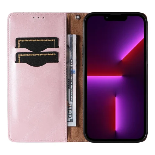 iPhone 14 kaaned kunstnahast Magnet Strap Case roosa 12