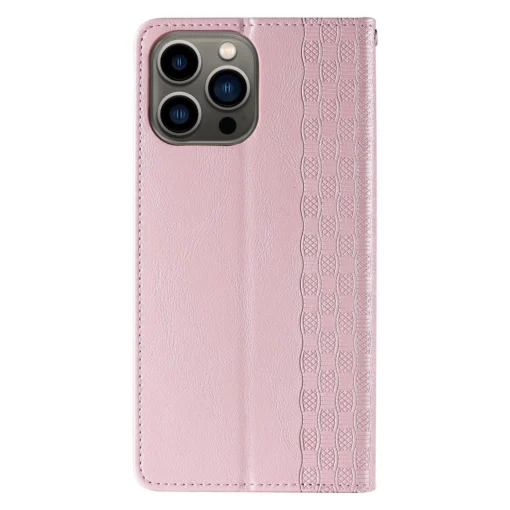 iPhone 14 kaaned kunstnahast Magnet Strap Case roosa 5