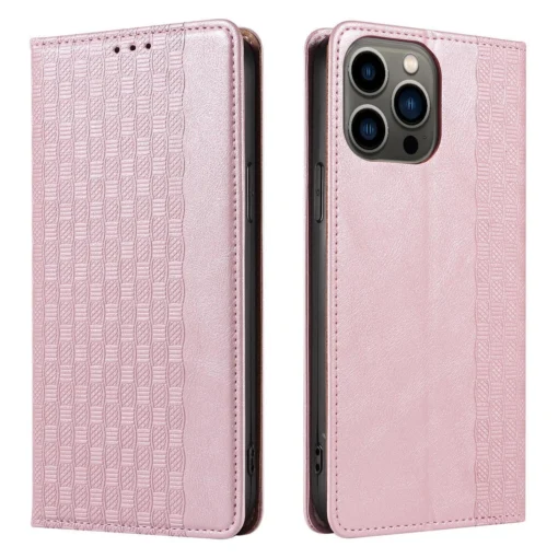 iPhone 14 kaaned kunstnahast Magnet Strap Case roosa 6
