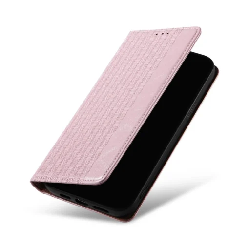 iPhone 14 kaaned kunstnahast Magnet Strap Case roosa 7