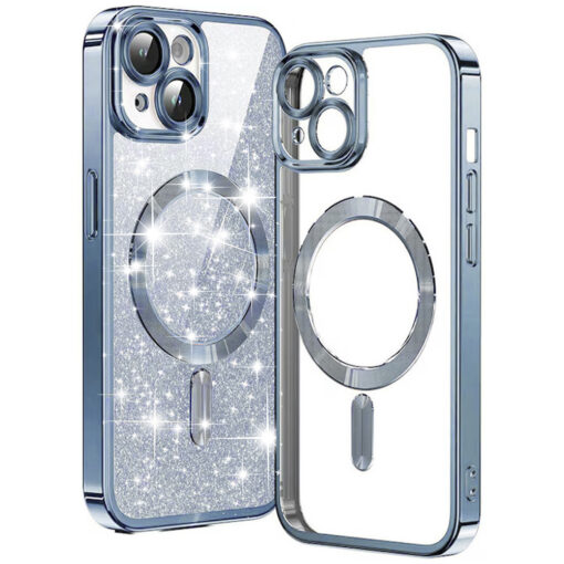 iPhone 14 umbris silikoonist MagSafe Luxury Glitter helesinine
