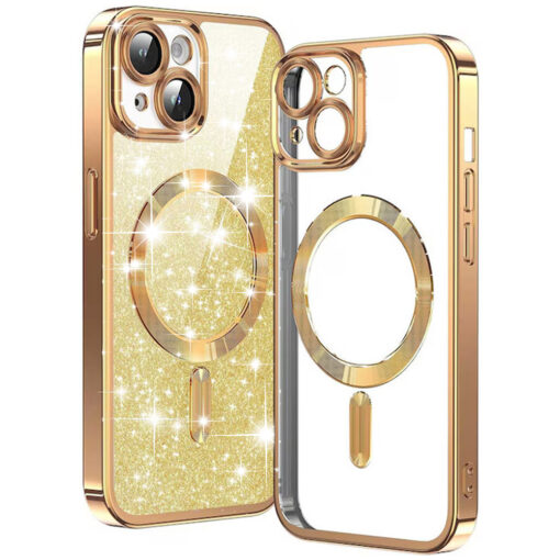 iPhone 14 umbris silikoonist MagSafe Luxury Glitter kuldne