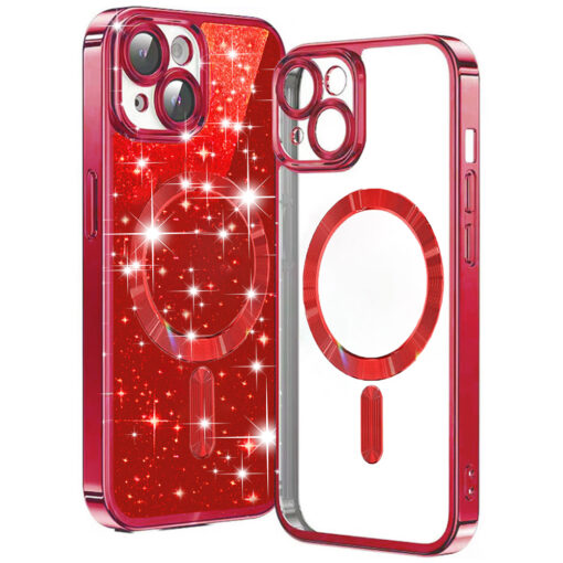 iPhone 14 umbris silikoonist MagSafe Luxury Glitter punane