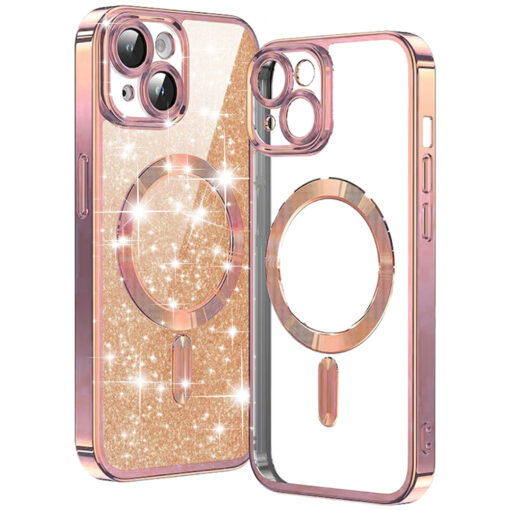 iPhone 14 umbris silikoonist MagSafe Luxury Glitter roosakuldne