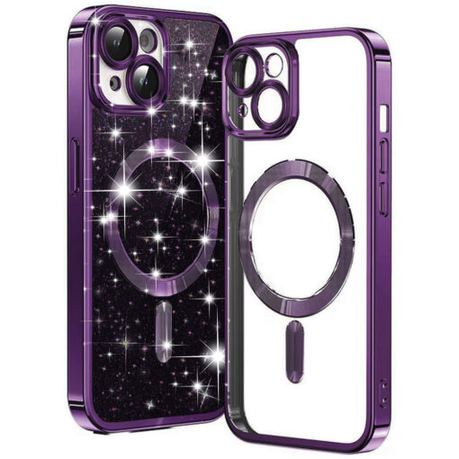 iPhone 14 umbris silikoonist MagSafe Luxury Glitter tume lilla