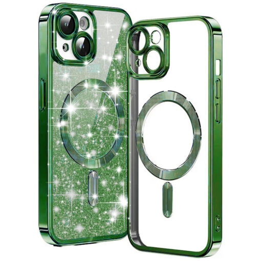 iPhone 14 umbris silikoonist MagSafe Luxury Glitter tume roheline