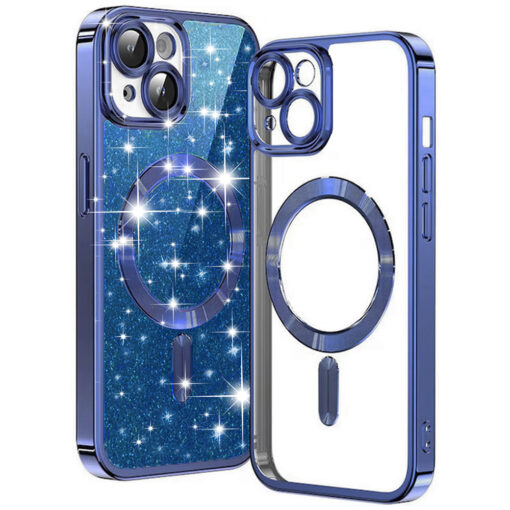 iPhone 14 umbris silikoonist MagSafe Luxury Glitter tumesinine