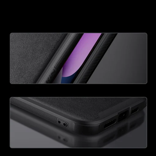 iPhone 14 umbris silikoonist ja kunstnahast tagusega Nillkin CamShield Leather S kaamerakaitsega must 12