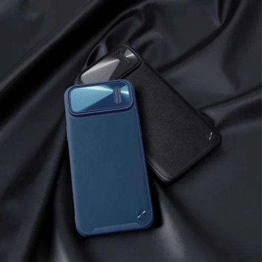 iPhone 14 umbris silikoonist ja kunstnahast tagusega Nillkin CamShield Leather S kaamerakaitsega must 13
