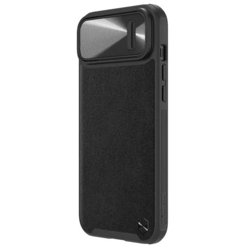 iPhone 14 umbris silikoonist ja kunstnahast tagusega Nillkin CamShield Leather S kaamerakaitsega must 2
