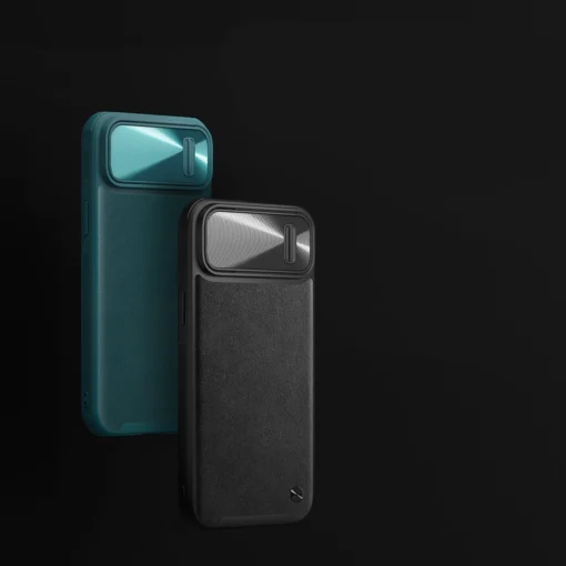 iPhone 14 umbris silikoonist ja kunstnahast tagusega Nillkin CamShield Leather S kaamerakaitsega must 6