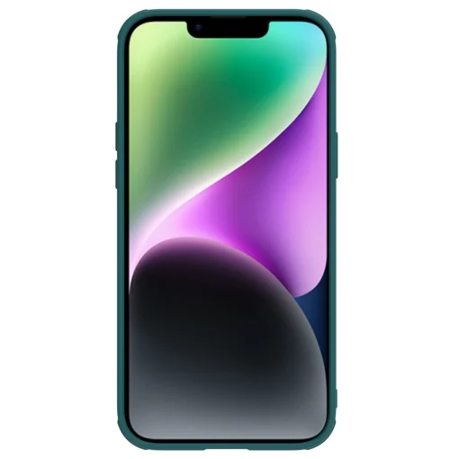 iPhone 14 umbris silikoonist ja kunstnahast tagusega Nillkin CamShield Leather S kaamerakaitsega roheline 1