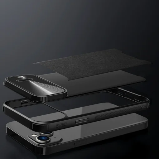 iPhone 14 umbris silikoonist ja kunstnahast tagusega Nillkin CamShield Leather S kaamerakaitsega roheline 11