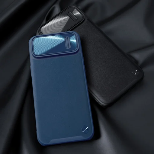 iPhone 14 umbris silikoonist ja kunstnahast tagusega Nillkin CamShield Leather S kaamerakaitsega roheline 12