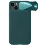 iPhone-14-umbris-silikoonist-ja-kunstnahast-tagusega-Nillkin-CamShield-Leather-S-kaamerakaitsega-roheline