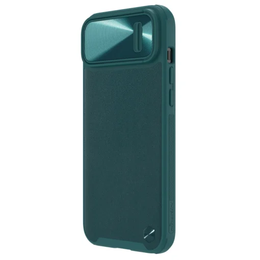 iPhone 14 umbris silikoonist ja kunstnahast tagusega Nillkin CamShield Leather S kaamerakaitsega roheline 2