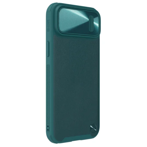 iPhone 14 umbris silikoonist ja kunstnahast tagusega Nillkin CamShield Leather S kaamerakaitsega roheline 3