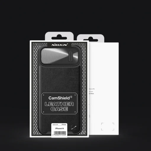 iPhone 14 umbris silikoonist ja kunstnahast tagusega Nillkin CamShield Leather S kaamerakaitsega roheline 4