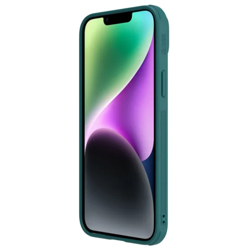 iPhone 14 umbris silikoonist ja kunstnahast tagusega Nillkin CamShield Leather S kaamerakaitsega roheline 5
