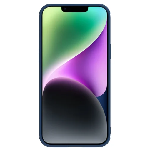 iPhone 14 umbris silikoonist ja kunstnahast tagusega Nillkin CamShield Leather S kaamerakaitsega sinine 1