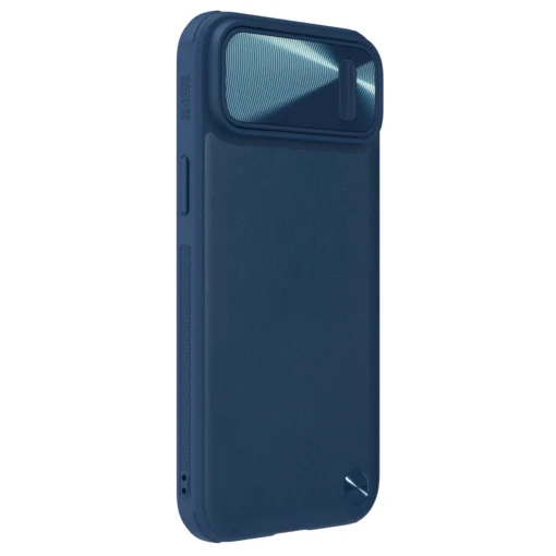iPhone 14 umbris silikoonist ja kunstnahast tagusega Nillkin CamShield Leather S kaamerakaitsega sinine 3