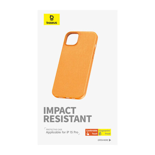 iPhone 15 Pro Max umbris kunstnahast Baseus Fauxther Series oranz 2