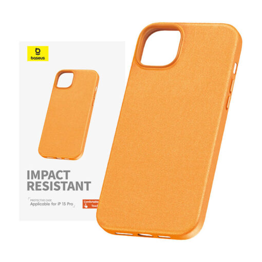 iPhone 15 Pro Max umbris kunstnahast Baseus Fauxther Series oranz