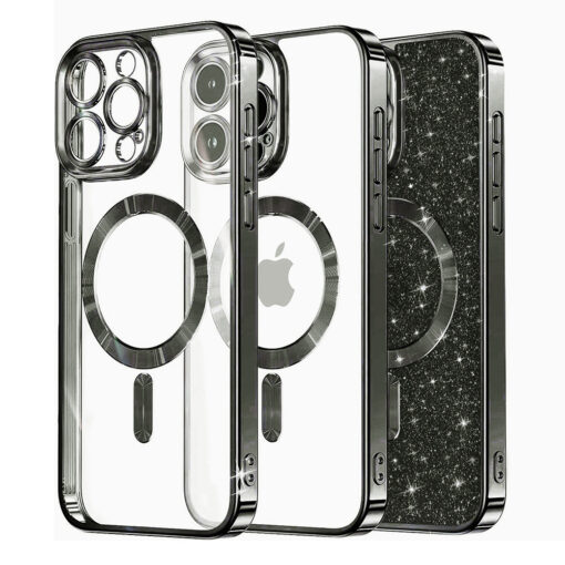 iPhone 15 Pro Max umbris silikoonist MagSafe Luxury Glitter must