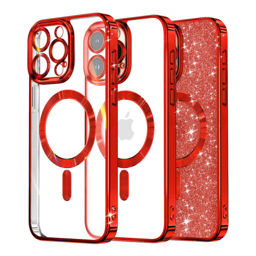 iPhone 15 Pro Max umbris silikoonist MagSafe Luxury Glitter punane