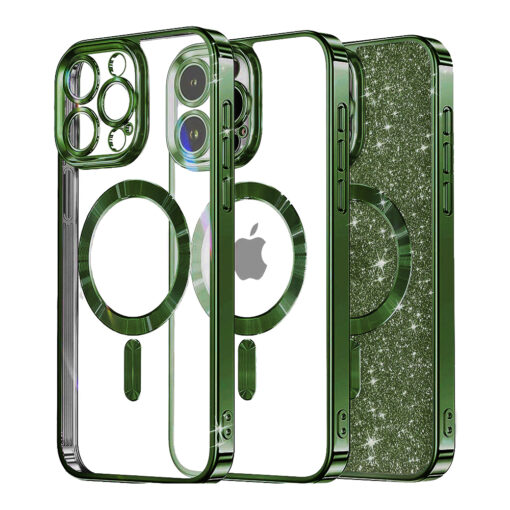 iPhone 15 Pro Max umbris silikoonist MagSafe Luxury Glitter tume roheline