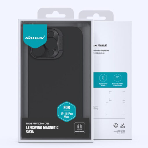 iPhone 15 Pro Max umbris silikoonist Nillkin Lenswing Magnetic must 5