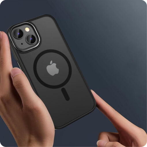 iPhone 15 umbris silikoonist servade ja plastikust tagusega MagMat 2 MagSafe matt must 1