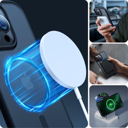 iPhone 15 umbris silikoonist servade ja plastikust tagusega MagMat MagSafe matt taevasinine 1