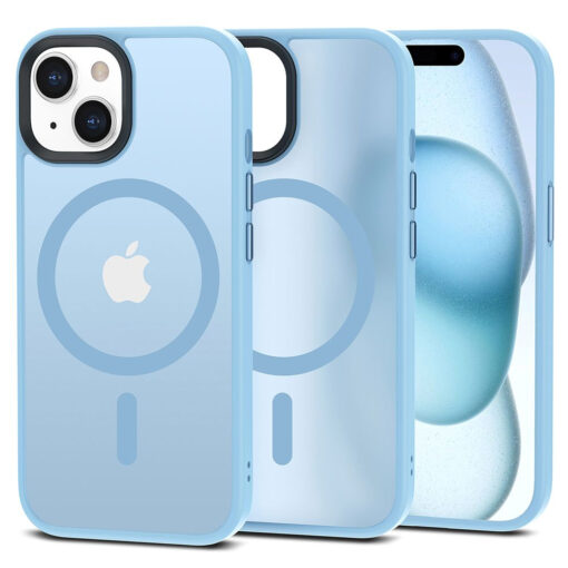 iPhone 15 umbris silikoonist servade ja plastikust tagusega MagMat MagSafe matt taevasinine