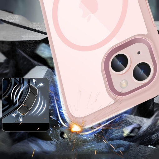 iPhone 15 umbris silikoonist servade ja plastikust tagusega MagMat MagSafe roosalabipaistev 1
