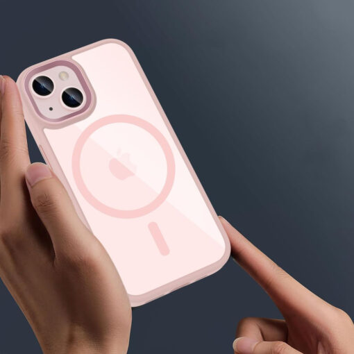 iPhone 15 umbris silikoonist servade ja plastikust tagusega MagMat MagSafe roosalabipaistev 2