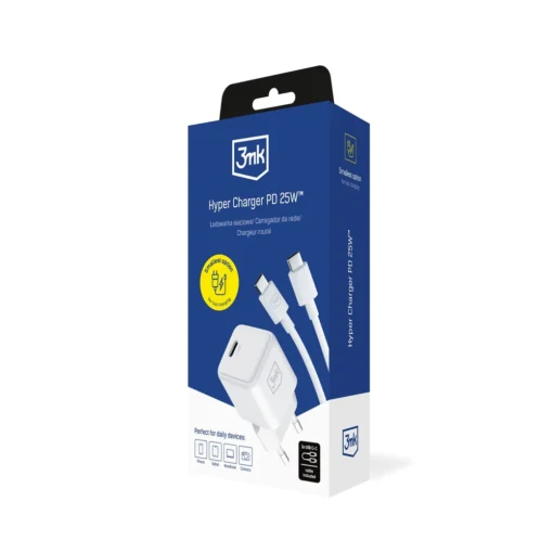 3mk Hyper Seinalaadija PD 25W USB C – USB C kaabel valge 5