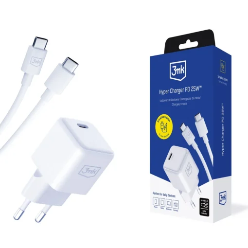 3mk Hyper Seinalaadija PD 25W USB C – USB C kaabel valge 9