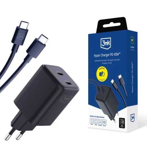 3mk Hyper Seinalaadija PD 45W USB C – USB C kaabel must 2