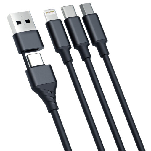 Juhe 3in1 USB AUSB C – USB CMicroLightning 1.5m must – Universaalne laadimisjuhe – 3mk Hyper 1