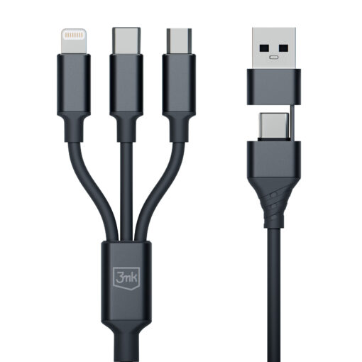 Juhe 3in1 USB AUSB C – USB CMicroLightning 1.5m must – Universaalne laadimisjuhe – 3mk Hyper 2