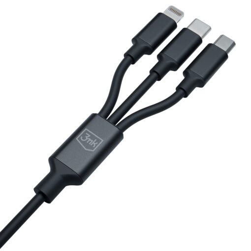 Juhe 3in1 USB AUSB C – USB CMicroLightning 1.5m must – Universaalne laadimisjuhe – 3mk Hyper 5