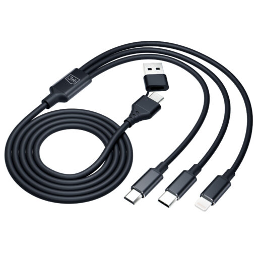 Juhe 3in1 USB AUSB C – USB CMicroLightning 1.5m must – Universaalne laadimisjuhe – 3mk Hyper 7